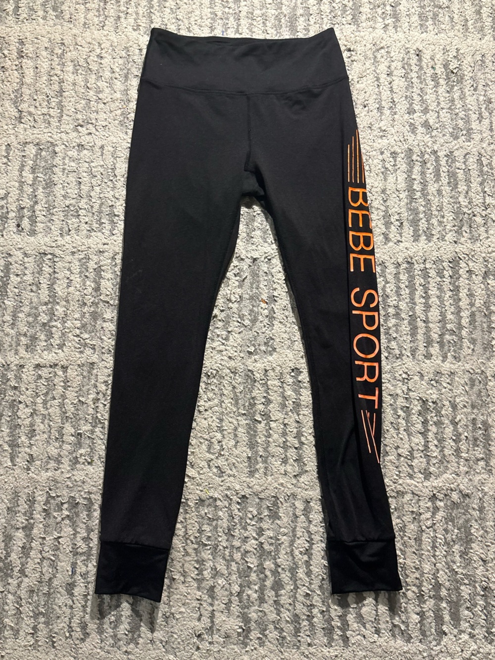 Bebe sport black orange logo sexy active leggings size S